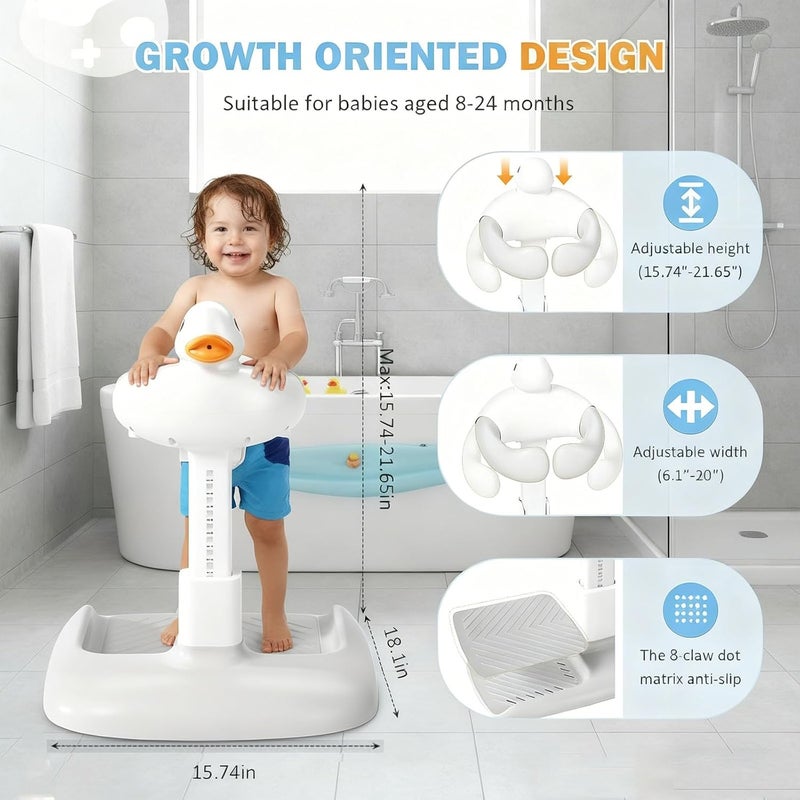Beauenty Baby Shower Stand Support with Adjustable Height and Anti-Slip Base - Huggable Duck Bath Support for Infants & Toddlers (Ash Gray) - Image 3